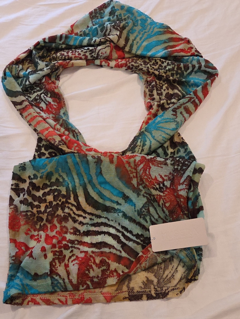 Multicolor Animal-Print Mini Dress with Twist Halter Neck